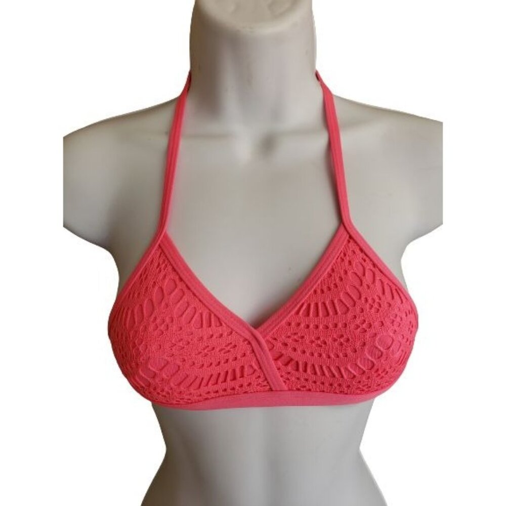 Candy Girl Bikini Top M Girls Swimwear Crochet Pink Halter Neck Beach Bathing